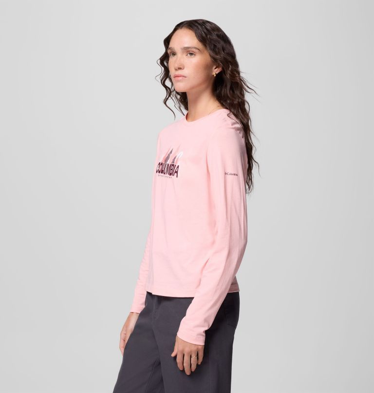 Women's Ruby Springs Graphic Long Sleeve T-Shirt, Color: Pink Sand, Colorful Treescape, image 4