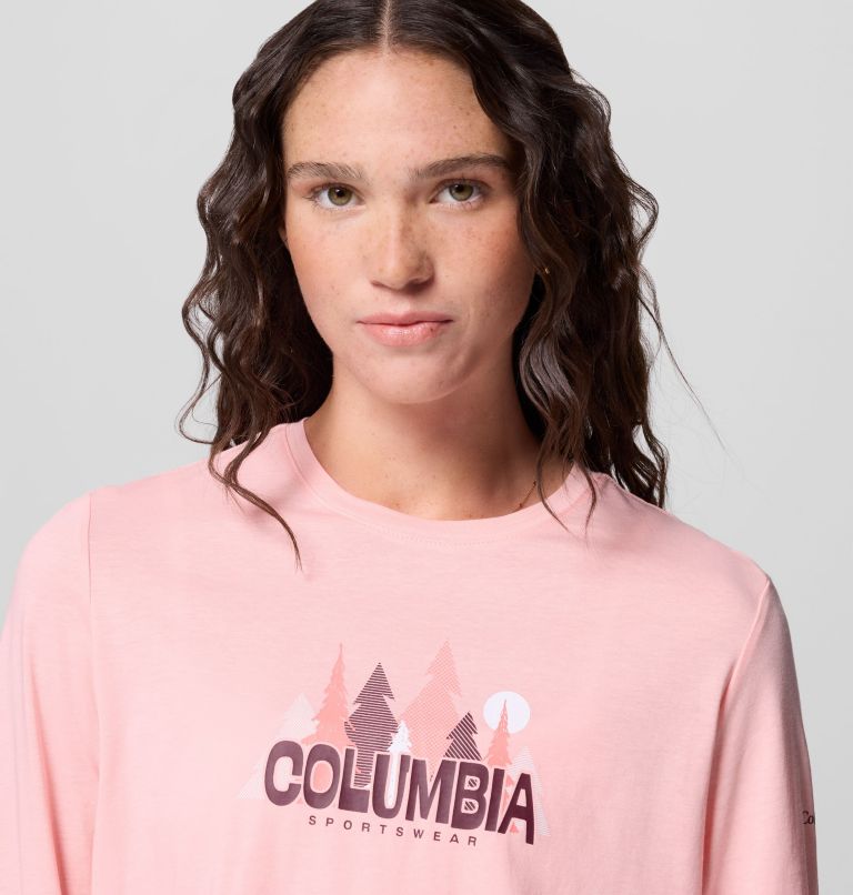 Women's Ruby Springs Graphic Long Sleeve T-Shirt, Color: Pink Sand, Colorful Treescape, image 5