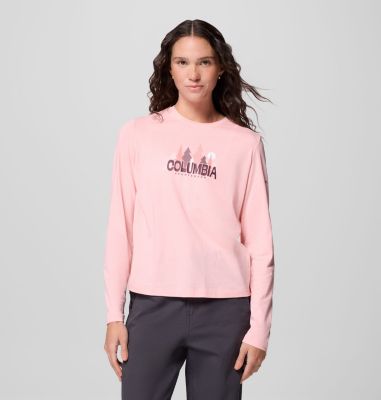Camiseta de manga larga con estampado Ruby Springs para mujer, Color: Pink Sand, Colorful Treescape, image 1