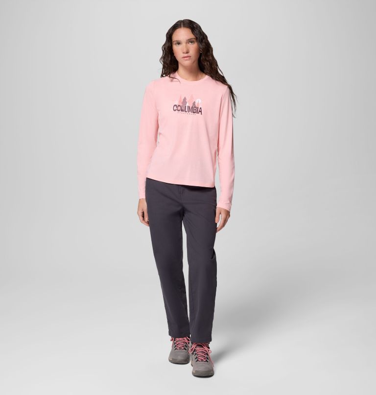 Women's Ruby Springs Graphic Long Sleeve T-Shirt, Color: Pink Sand, Colorful Treescape, image 2
