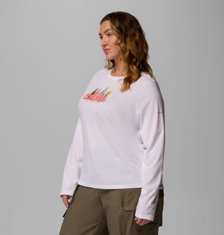 Ruby Springs Graphic LS Tee | 100 | 3X, Color: White, Colorful Treescape, image 4