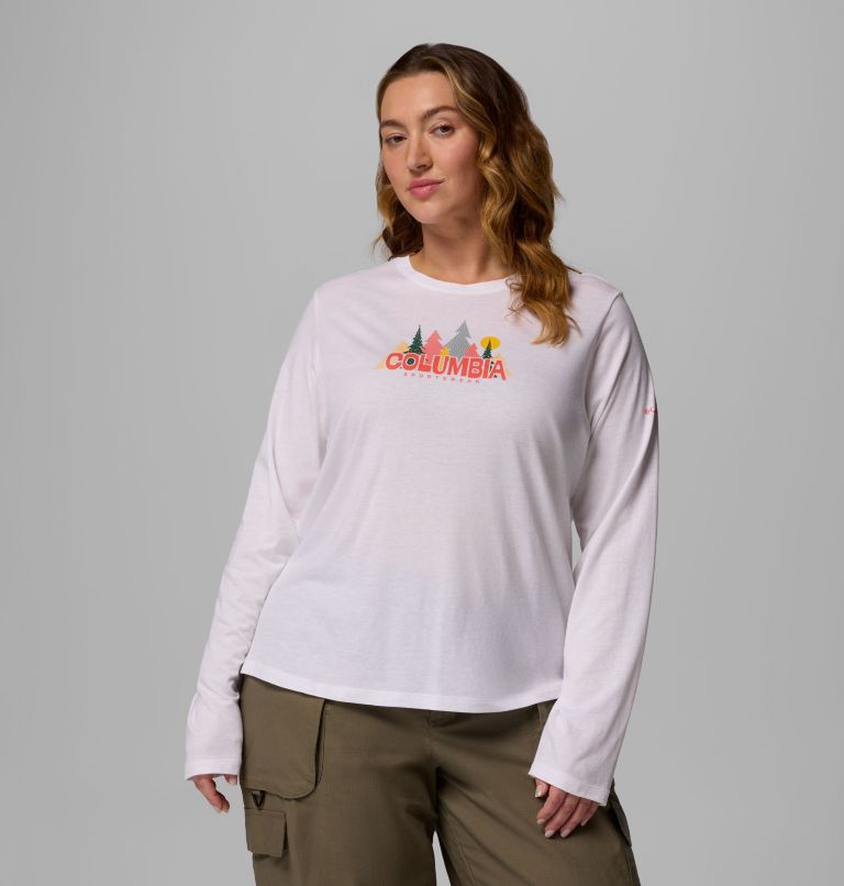 Ruby Springs Graphic LS Tee | 100 | 3X, Color: White, Colorful Treescape, image 1