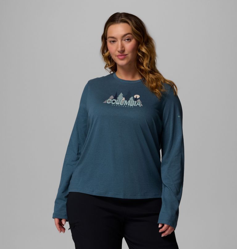 Women's Ruby Springs Graphic Long Sleeve T-Shirt - Plus Size, Color: Everblue, Colorful Treescape, image 1
