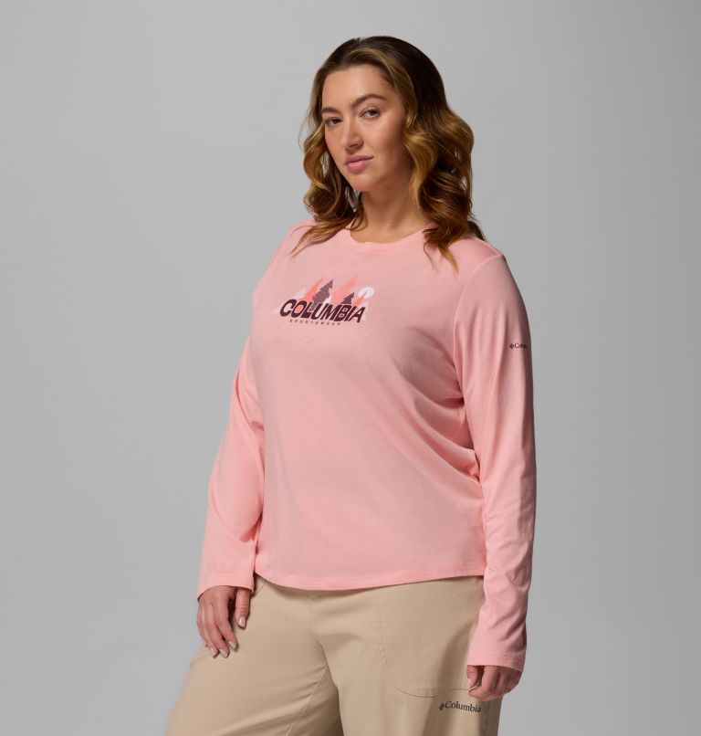 Women's Ruby Springs Graphic Long Sleeve T-Shirt - Plus Size, Color: Pink Sand, Colorful Treescape, image 4