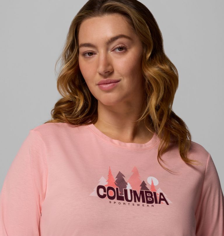 Women's Ruby Springs Graphic Long Sleeve T-Shirt - Plus Size, Color: Pink Sand, Colorful Treescape, image 5