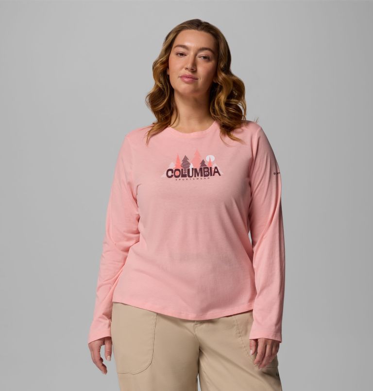 Women's Ruby Springs Graphic Long Sleeve T-Shirt - Plus Size, Color: Pink Sand, Colorful Treescape, image 1