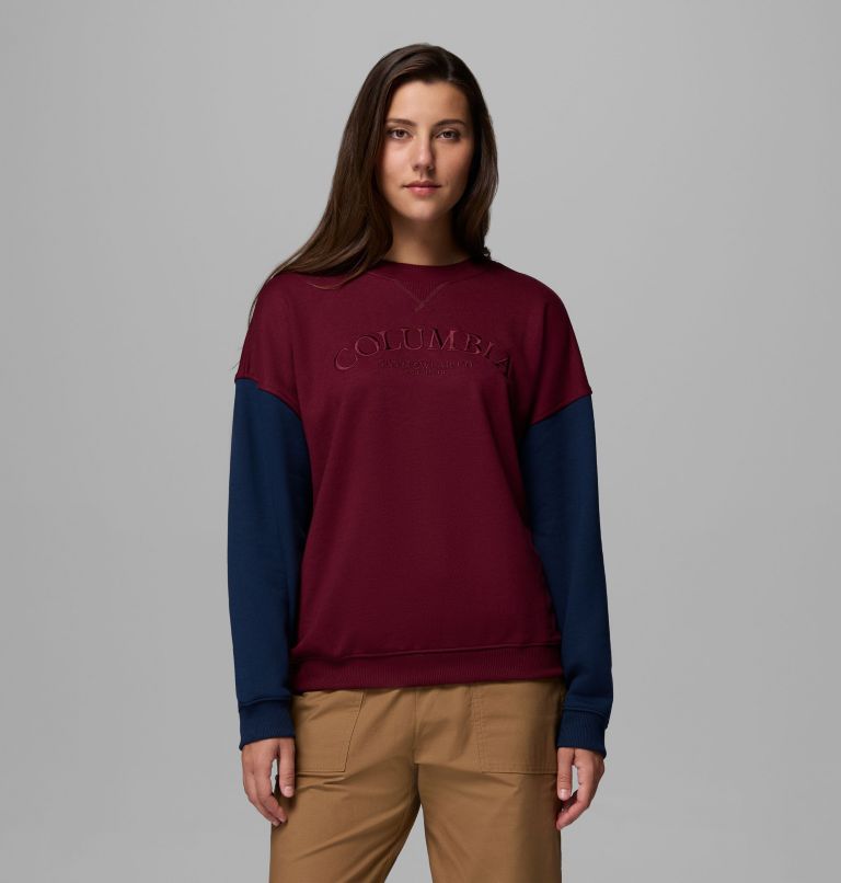 Women's Bugasweat Graphic Crew, Color: Rich Wine, Collegiate Navy, image 1