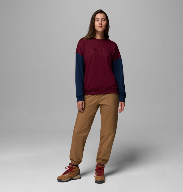 Women's Bugasweat Graphic Crew, Color: Rich Wine, Collegiate Navy, image 2