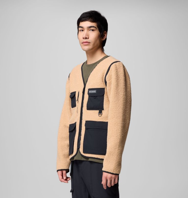 Men's Granite Point Convertible Fleece Vest Jacket, Color: Canoe, Black, image 3