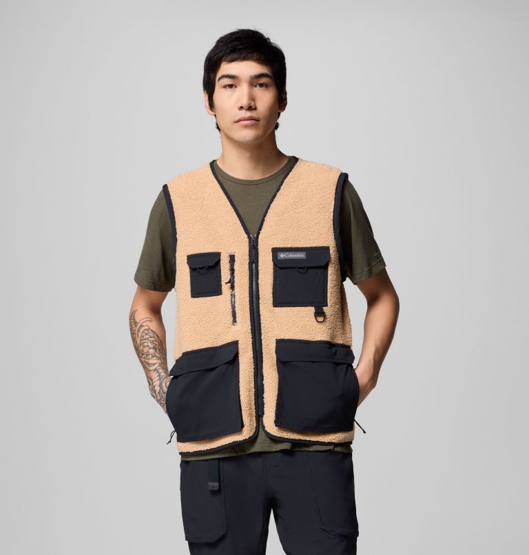 Men's Granite Point Convertible Fleece Vest Jacket, Color: Canoe, Black, image 4