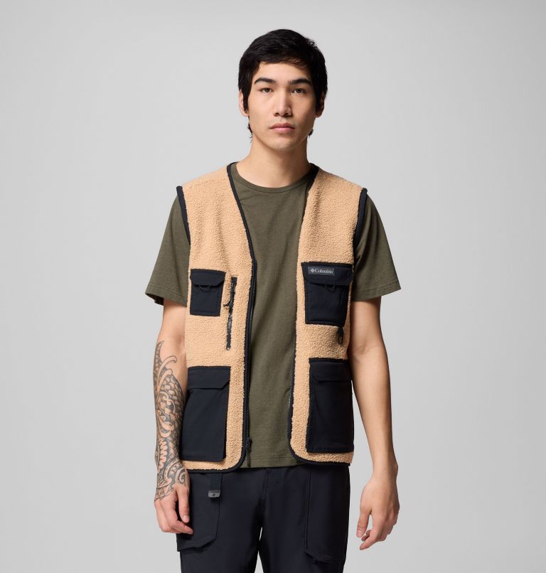 Men's Granite Point Convertible Fleece Vest Jacket, Color: Canoe, Black, image 5