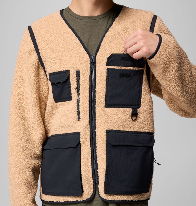 Men's Granite Point Convertible Fleece Vest Jacket, Color: Canoe, Black, image 8
