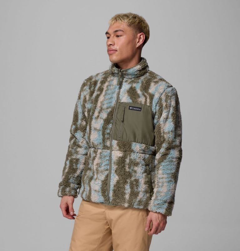 Men's Winter Pass Reversible Sherpa Fleece Jacket, Color: Stone Green, Tracks, image 4