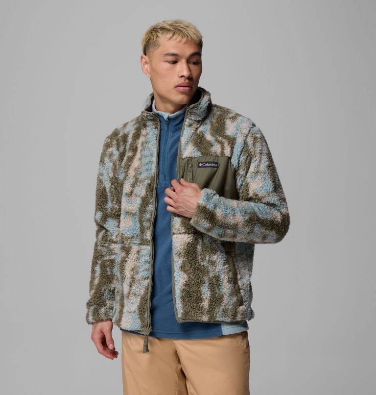 Men's Winter Pass Reversible Sherpa Fleece Jacket, Color: Stone Green, Tracks, image 5