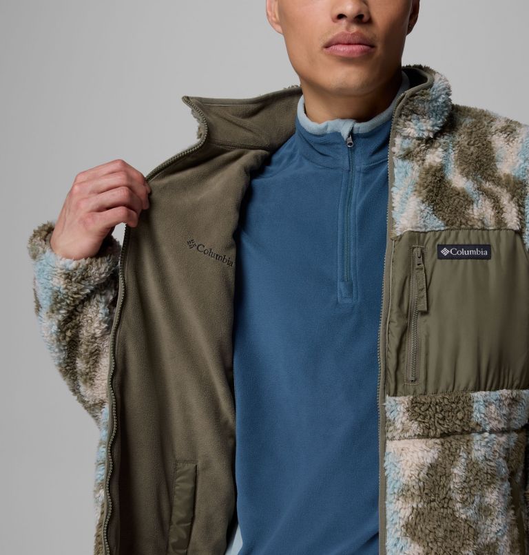 Men's Winter Pass Reversible Sherpa Fleece Jacket, Color: Stone Green, Tracks, image 6