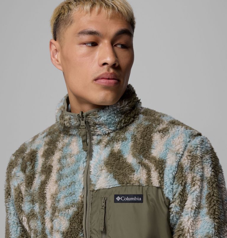 Men's Winter Pass Reversible Sherpa Fleece Jacket, Color: Stone Green, Tracks, image 7