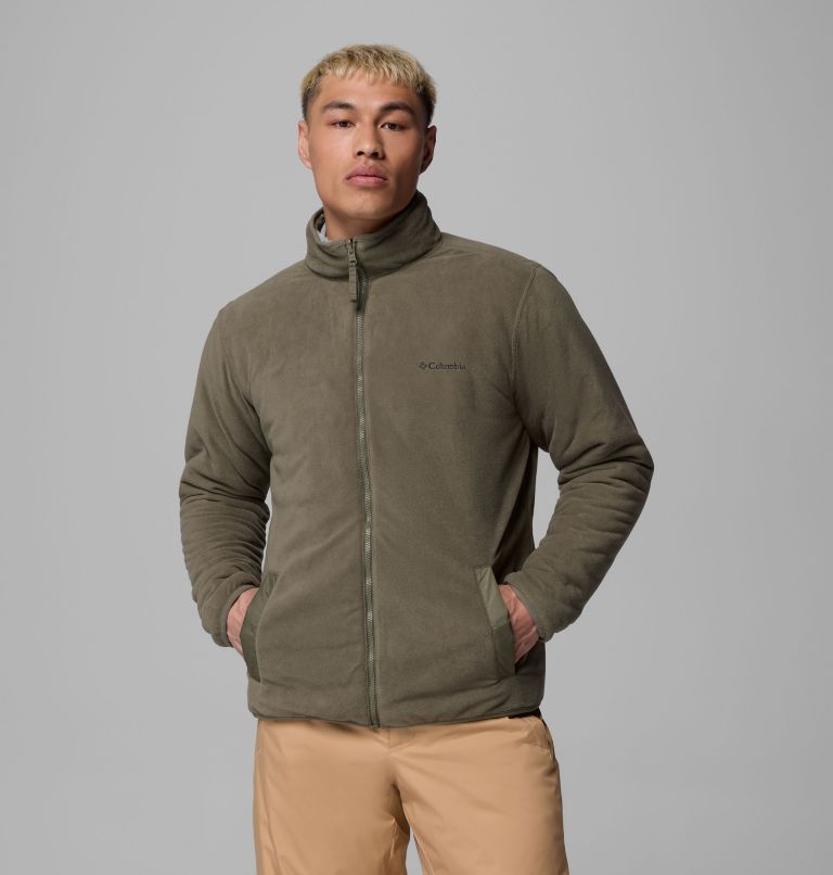 Men's Winter Pass Reversible Sherpa Fleece Jacket, Color: Stone Green, Tracks, image 8