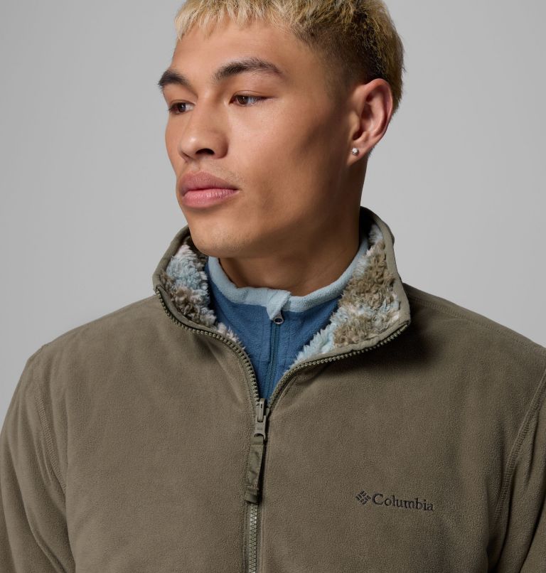 Men's Winter Pass Reversible Sherpa Fleece Jacket, Color: Stone Green, Tracks, image 9