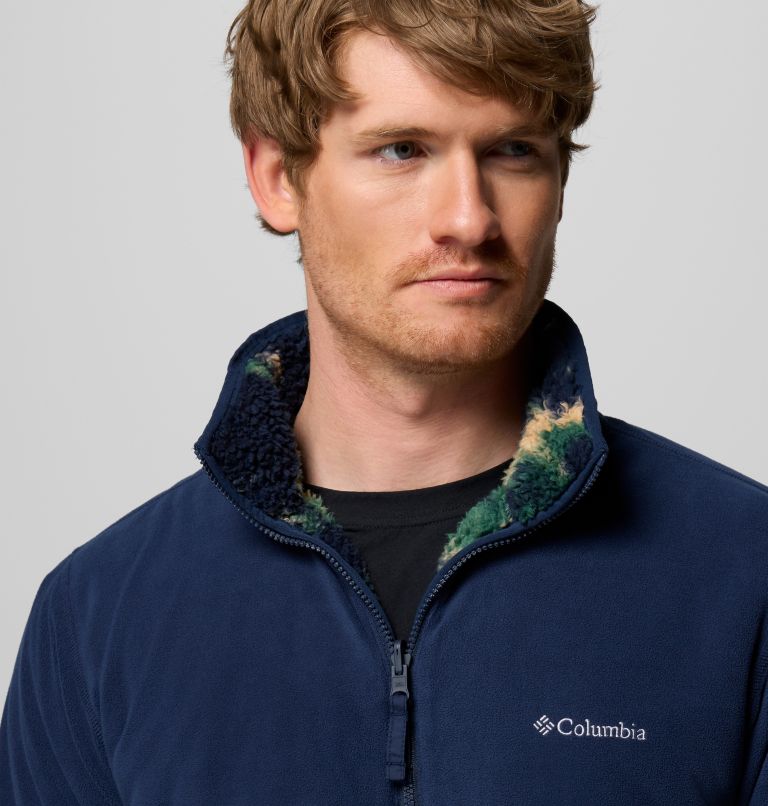 Men's Winter Pass Reversible Sherpa Fleece Jacket, Color: Collegiate Navy, Tracks, image 7