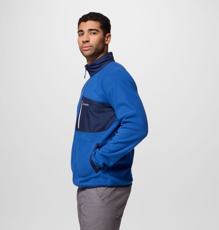 Men's Fast Trek Overlay Full Zip Fleece Jacket, Color: Mtn Blue, Coll Navy, image 4