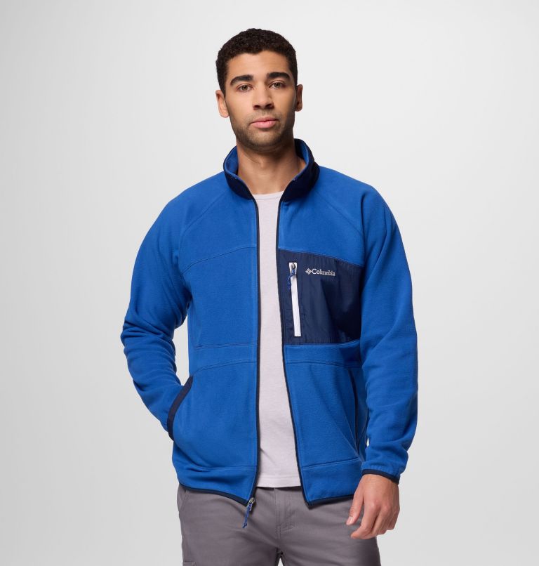 Men's Fast Trek Overlay Full Zip Fleece Jacket, Color: Mtn Blue, Coll Navy, image 5