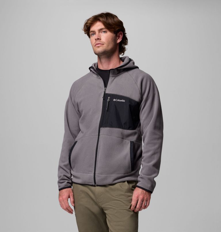 Men's Fast Trek Overlay Hooded Full Zip Jacket, Color: City Grey, Black, image 4