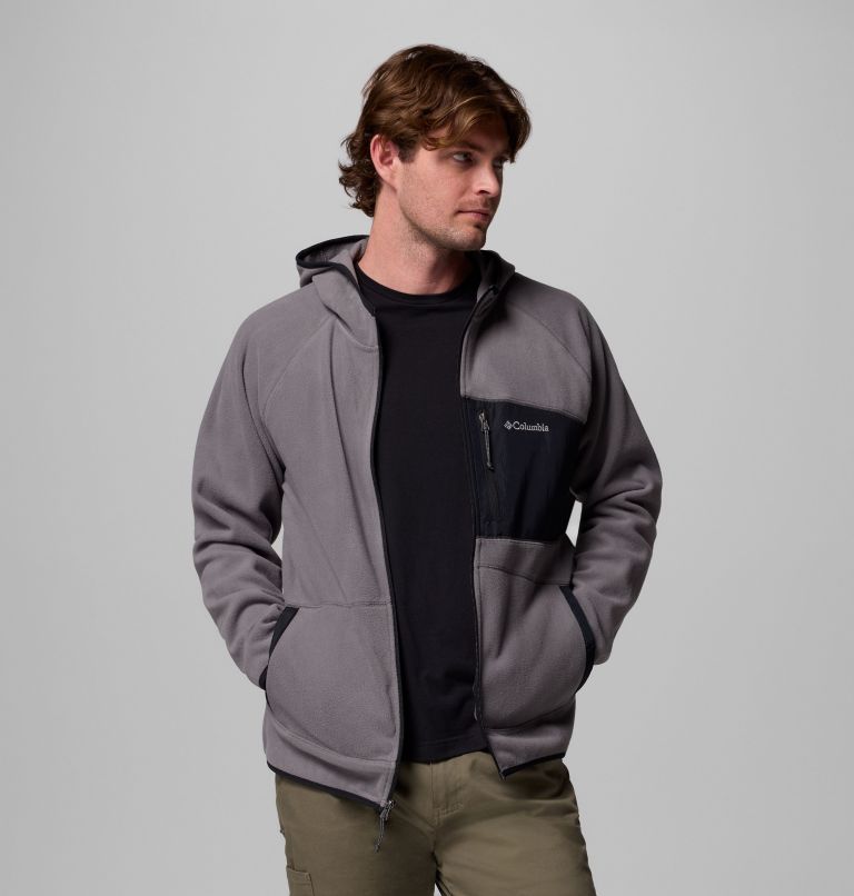 Men's Fast Trek Overlay Hooded Full Zip Jacket, Color: City Grey, Black, image 5