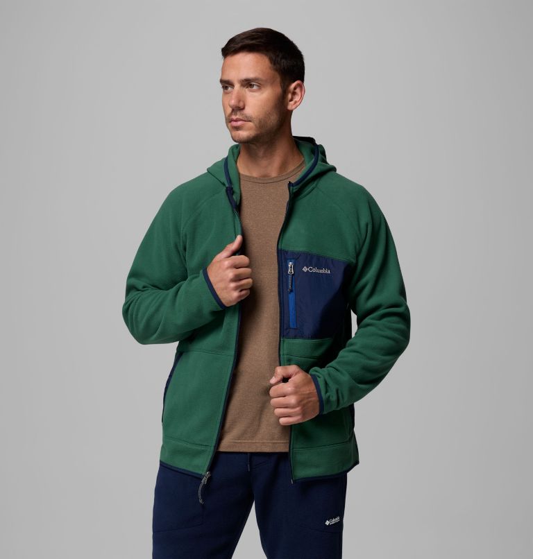 Men's Fast Trek Overlay Hooded Full Zip Jacket, Color: Rain Forest, Coll Navy, image 5