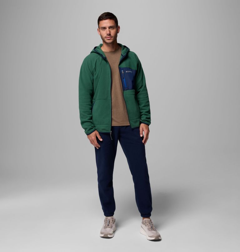 Men's Fast Trek Overlay Hooded Full Zip Jacket, Color: Rain Forest, Coll Navy, image 2