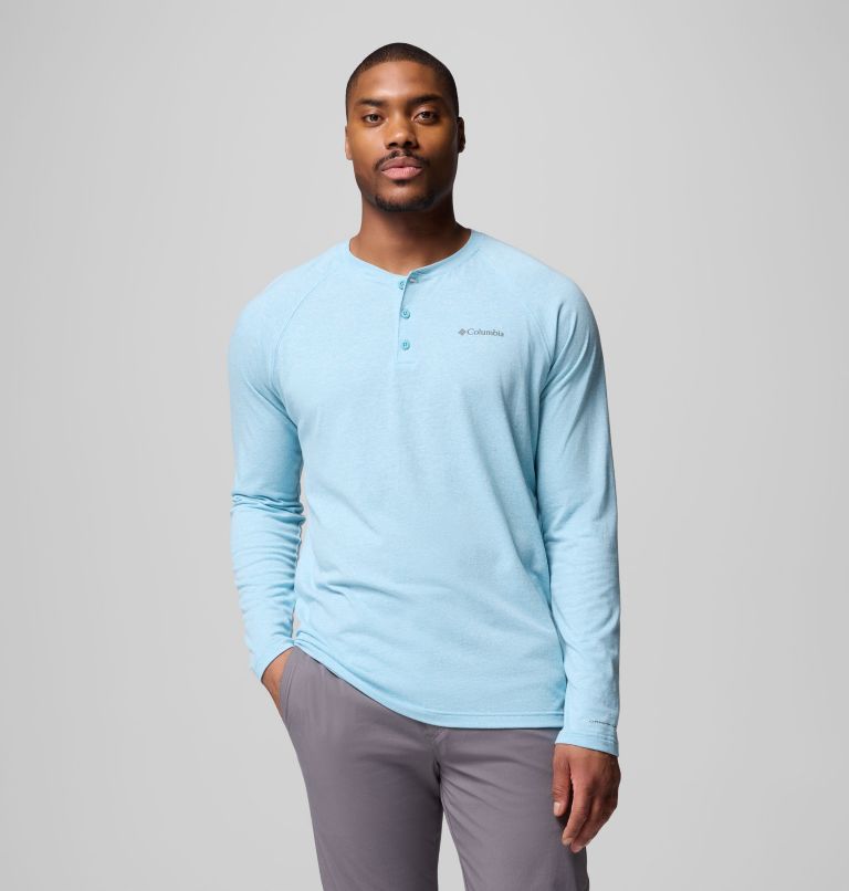 Men's Thistletown Hills Raglan Henley, Color: Vintage Blue Heather, image 1
