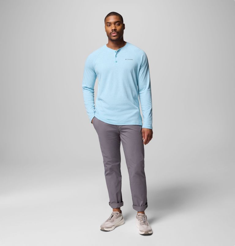 Men's Thistletown Hills Raglan Henley, Color: Vintage Blue Heather, image 2