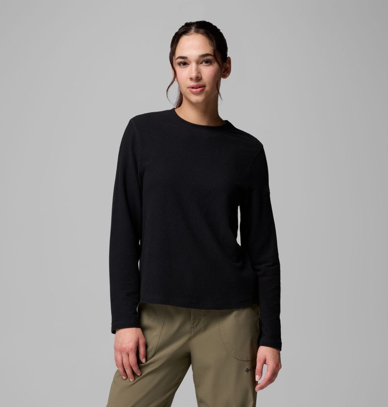 Women's Brea Falls Grid Crew Long Sleeve Shirt, Color: Black, image 1