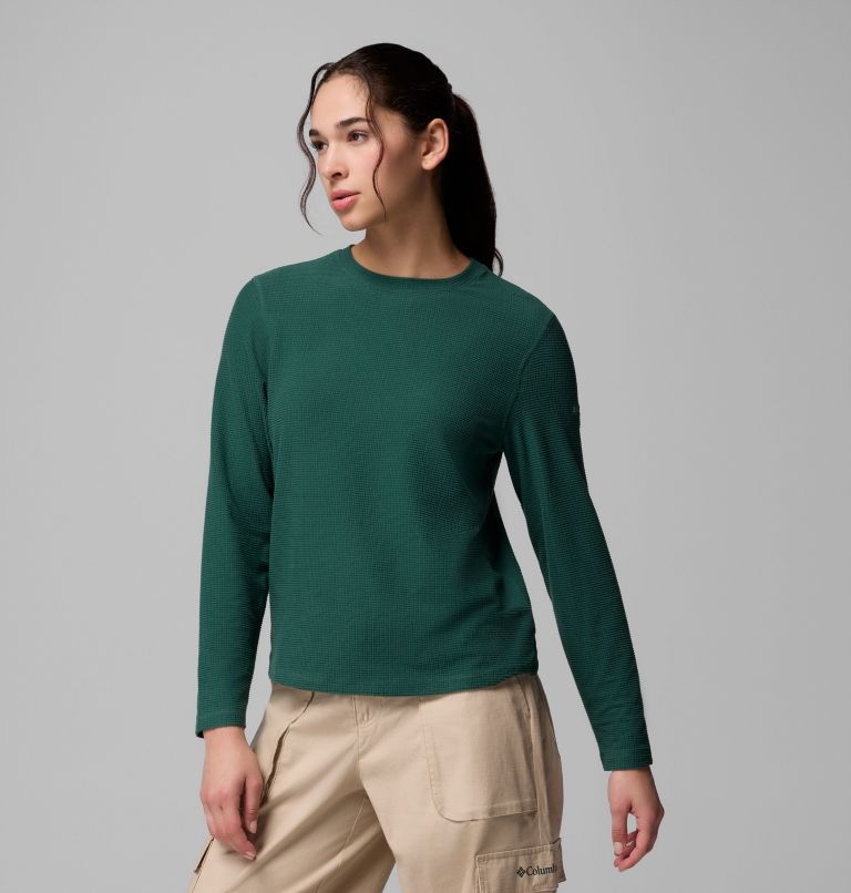 Women's Brea Falls Grid Crew Long Sleeve Shirt, Color: Rain Forest, image 4
