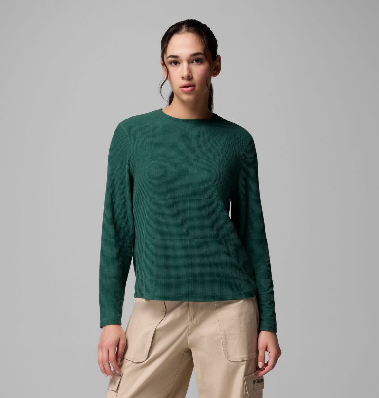 Women's Brea Falls Grid Crew Long Sleeve Shirt, Color: Rain Forest, image 1