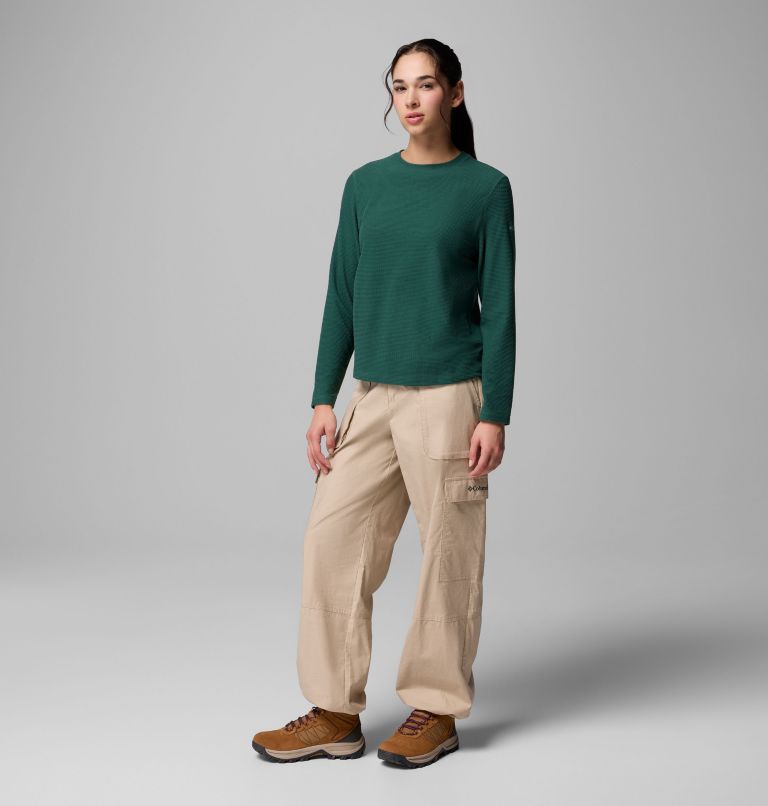 Women's Brea Falls Grid Crew Long Sleeve Shirt, Color: Rain Forest, image 2