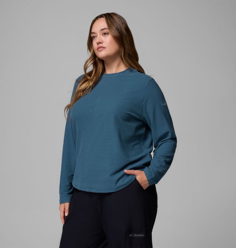 Women's Brea Falls Grid Crew Long Sleeve Shirt - Plus Size, Color: Everblue, image 4