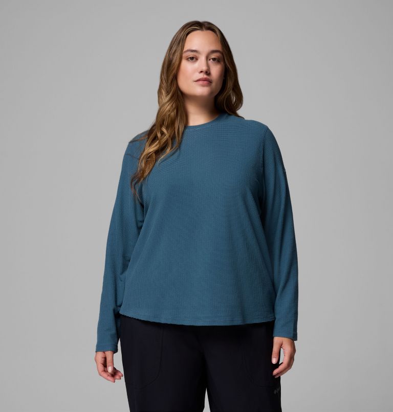 Women's Brea Falls Grid Crew Long Sleeve Shirt - Plus Size, Color: Everblue, image 1
