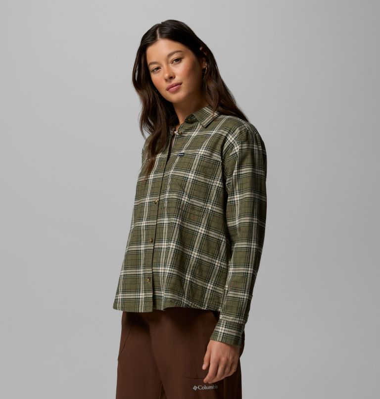 Women's Blue Point Creek Woven Long Sleeve Shirt, Color: Stone Green Everyday Tartan, image 4