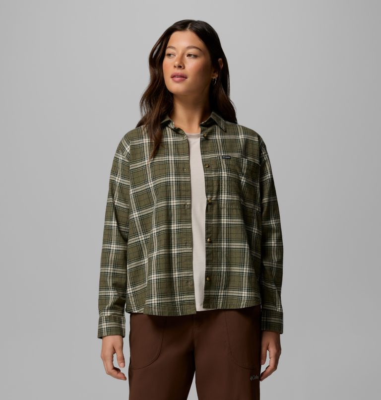 Women's Blue Point Creek Woven Long Sleeve Shirt, Color: Stone Green Everyday Tartan, image 5