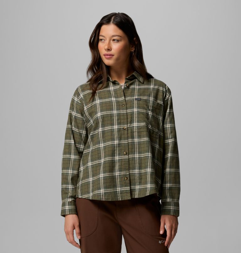 Women's Blue Point Creek Woven Long Sleeve Shirt, Color: Stone Green Everyday Tartan, image 1