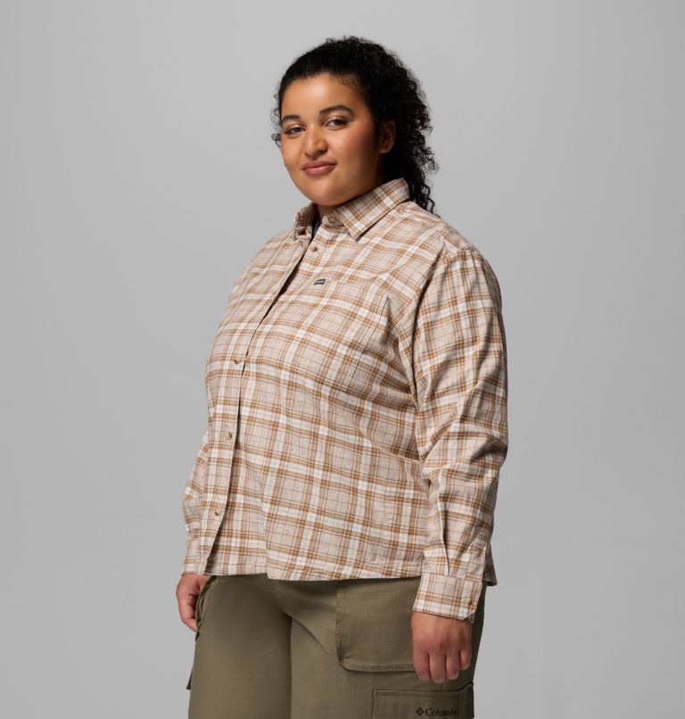 Women's Blue Point Creek Woven Long Sleeve Shirt - Plus Size, Color: Dark Stone Everyday Tartan, image 4