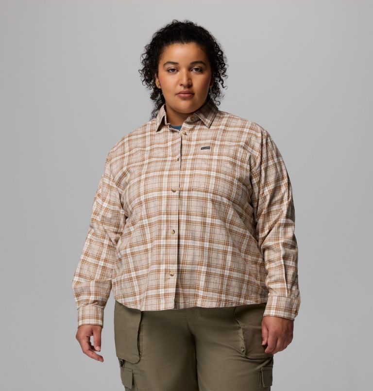 Women's Blue Point Creek Woven Long Sleeve Shirt - Plus Size, Color: Dark Stone Everyday Tartan, image 5