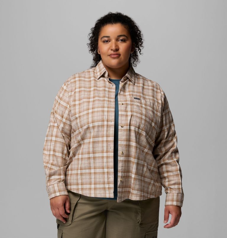 Women's Blue Point Creek Woven Long Sleeve Shirt - Plus Size, Color: Dark Stone Everyday Tartan, image 1