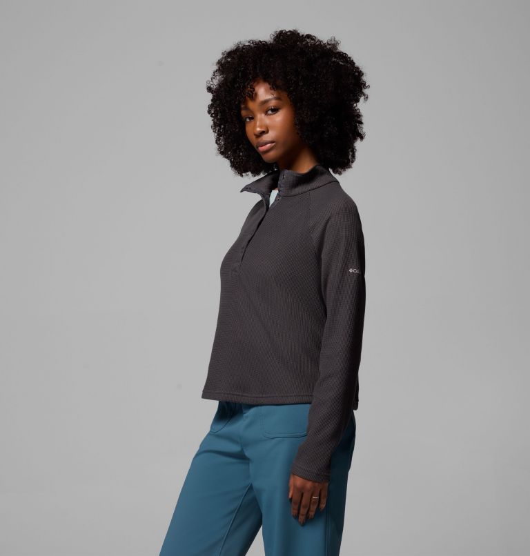 Women's Holly Hideaway Waffle Half Snap Shirt, Color: Shark, image 4