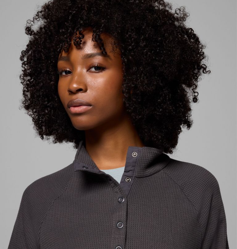 Women's Holly Hideaway Waffle Half Snap Shirt, Color: Shark, image 5
