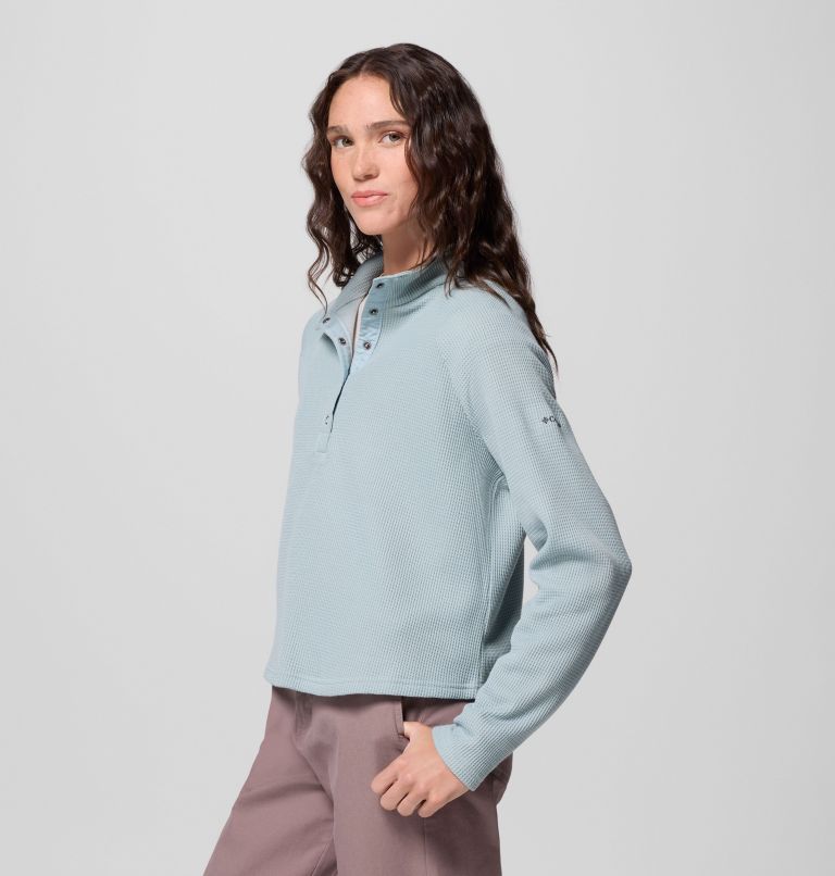 Women's Holly Hideaway Waffle Half Snap Shirt, Color: Crushed Blue, image 4