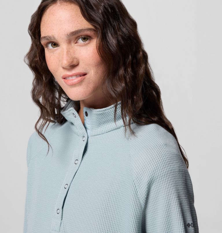 Women's Holly Hideaway Waffle Half Snap Shirt, Color: Crushed Blue, image 5
