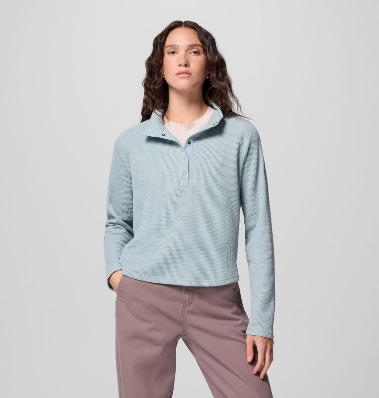 Women's Holly Hideaway Waffle Half Snap Shirt, Color: Crushed Blue, image 1