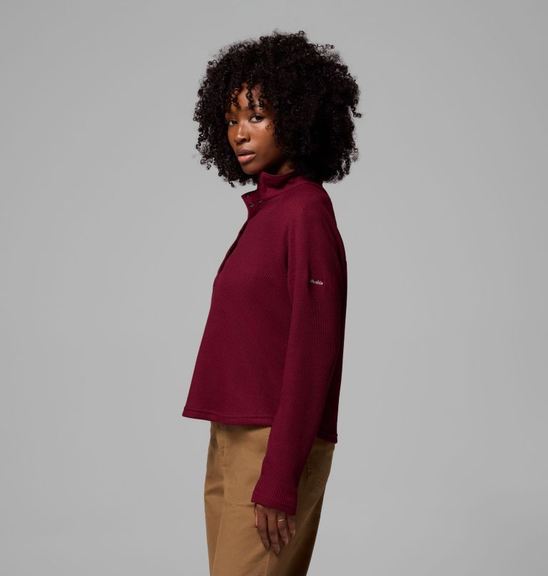 Women's Holly Hideaway Waffle Half Snap Shirt, Color: Rich Wine, image 4