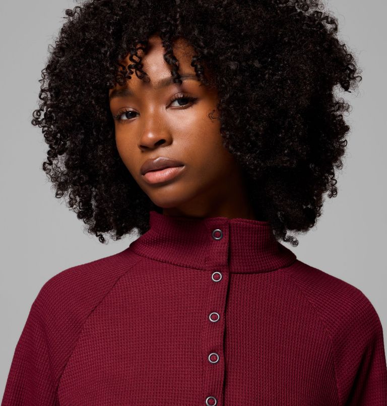 Women's Holly Hideaway Waffle Half Snap Shirt, Color: Rich Wine, image 5